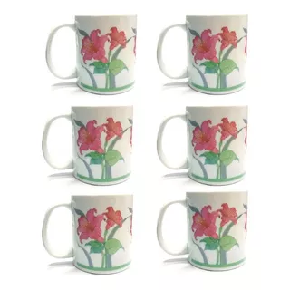 Juego 6 Tazas Jarrito Porcelana Floreadas Te Cafe Con Leche