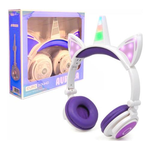 Auriculares Bluetooth Infantiles Unicornio Eurosound Aurora Color Violeta