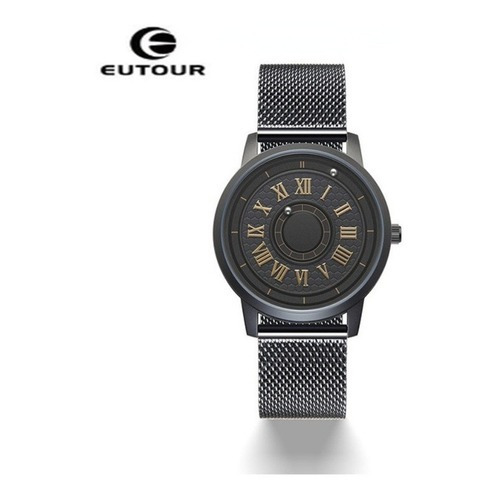 Reloj De Acero Inoxidable De Cuarzo Analógico Casual Eutour Color del fondo Black Digital Golden