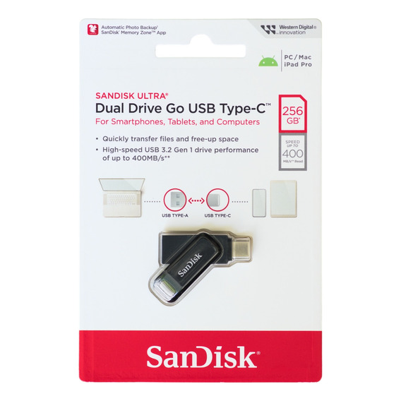 Sandisk Memoria Usb Tipo C 3.2 Dual Drive 256gb 400 Mb/s