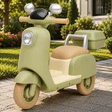 Moto Elétrica Infantil Lambreta Verde com Luz Led, Música e USB Scooter Criança Passeio Moto Vespa Vintage
