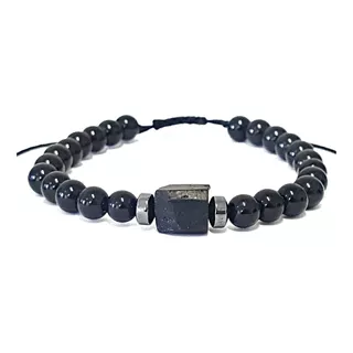 Pulseira Masculina Pedras Turmalina Negra Purificação