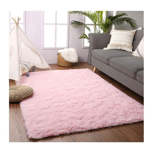 Alfombra Peluda para sala de estar y dormitorio Costo Oro, 200 x 140 cm, color peludo, color rosa claro, diseño de tela