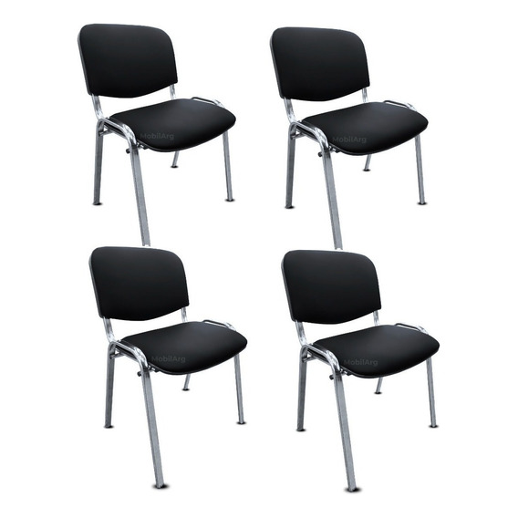 Silla Fija Oficina Tapizada Apilable Caño Cromado Pack X4 Color Negro Material Del Tapizado Ecocuero Negro