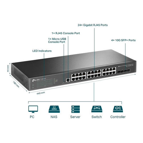 Switch Tp Link 24 Puertos Gigabit Y 4 Sfp+ De 10gbps L2+