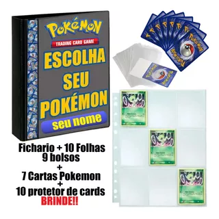 Fichário Pasta Álbum Pokemon + 10 Folhas + 7 Cartas + Brinde