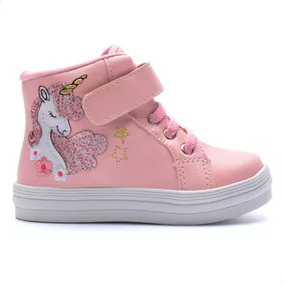 Tenis Infantil Feminino Bebe Menina Unicornio Preto Rosa