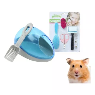 Banheiro Para Roedor Hamster Chinchila E Kit Higiênico 4 Pçs