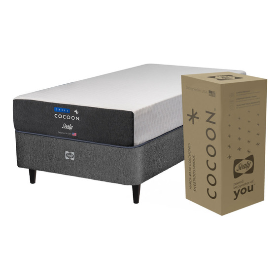 Sommier Y Colchon 1 Plaza (080x190) Cocoon Chill Box Color Blanco