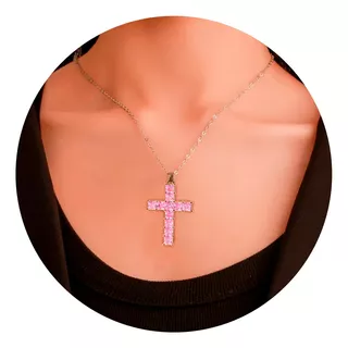 Colar Corrente Crucifixo Pingente Pedra Religioso Jóia Cruz Cor Dourado