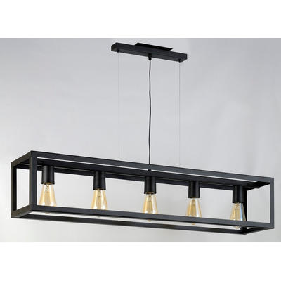 Colgante Cajón Cubo 5 Luces Negro Linea Rustica Luz Desing