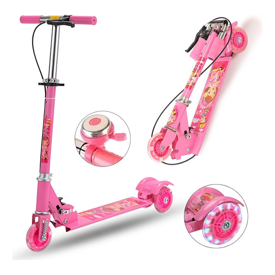 Patinete Infantil Plegable Ajustable De 3 Ruedas Con Luz Led