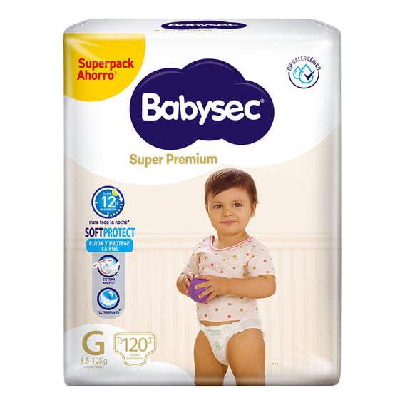 Pañales De Bebé Babysec Super Premium 120 Un Talla G