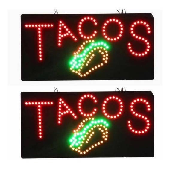 Letrero Led Tacos Ideal Para Tu Negocio 48cm X 25cm 2 Piezas