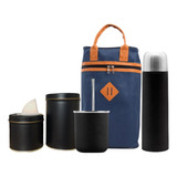 Set Kit Bolso Matero Mate Acero Latas Termo Bala Negro 1 L