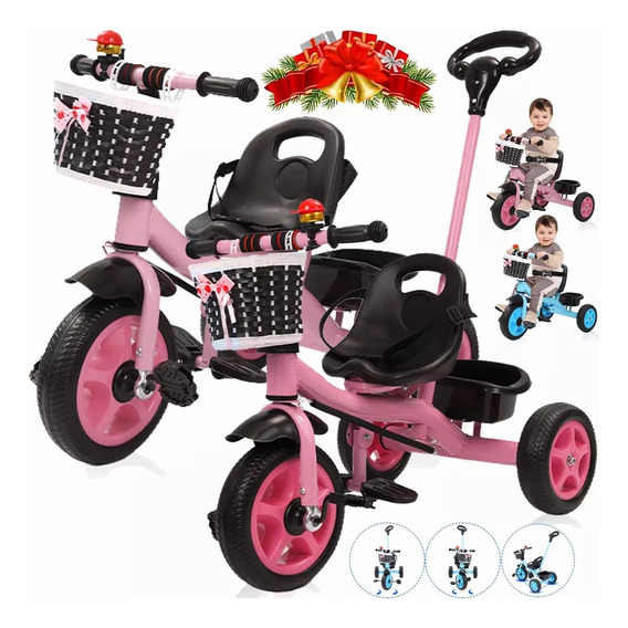 Triciclo Para Niños Con Cajuela Y Barra Empuje Pedal Carrito
