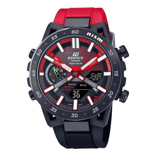 Reloj Casio Ecb-2000nis-1a Edifice Edicion Limitada Solar Malla Rojo Bisel Negro Fondo Negro