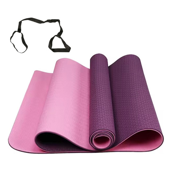 Colchoneta Imback IBK-MTP001 Mat Tpe 6 Mm Doble Color Yoga Pilates Correa Color Violeta Y Rosa