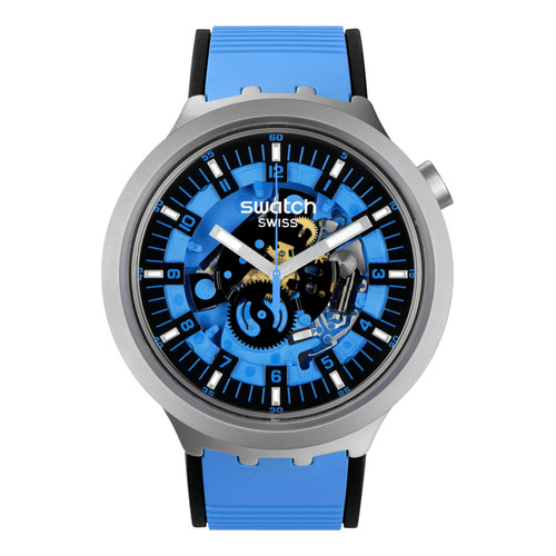 Reloj Swatch Azure Blue Daze Color De La Correa Azul Color Del Bisel Gris Color Del Fondo Azul