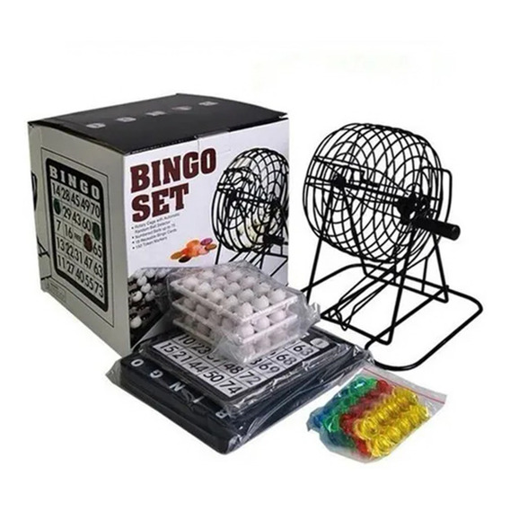 Set Completo Bingo Tómbola Metálica Clásico De Lujo