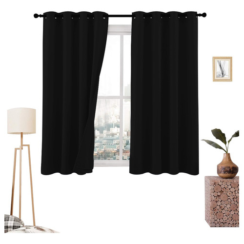 Cortinas Blackout 275cm Ancho X 160cm Alto - En 2 Páneles Color Negro