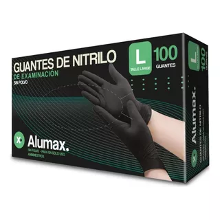 10 Cajas De Guantes Nitrilo Negros Alumax  X100 U. S/polvo
