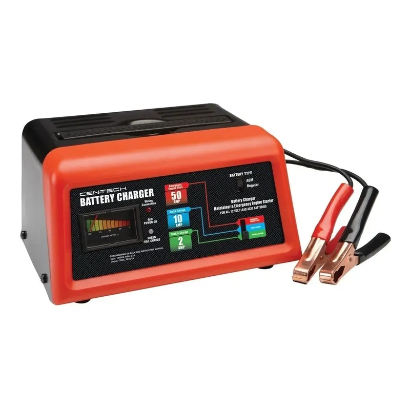 CEN-TECH Cargador Analógico de 2/10/50 A y 12 V con Arranque del Motor 60581