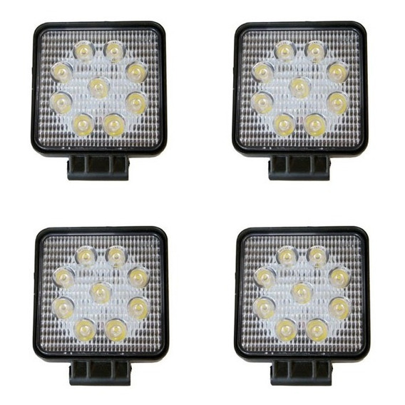 Kit 4 X Faros Auxiliar Cuadrado 9 Led 27w 12-24v Agro Auto