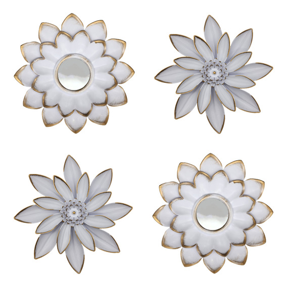 Set 4 Marcos De Espejos Flor De Loto Decorativo Blanco Deco