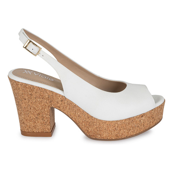 Sandalia Peep Toe Casual Mujer Cuero Viale Blanco 2206