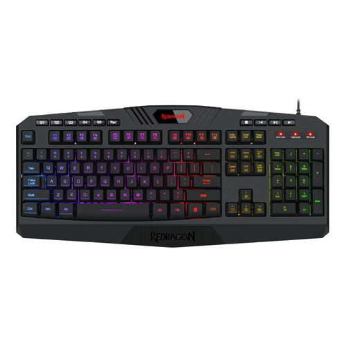 Teclado gamer Redragon Harpe K503 QWERTY inglés US color negro con luz RGB