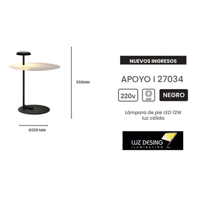 Lampara De Mesa Velador Pie Apoyo 1 Led 12w Deco Moderno Cie