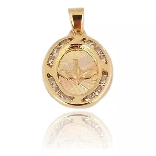 Medalla Espiritu Santo 1.3 Cm Bautizo Bebe Oro Sólido 14k