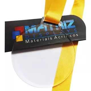 50 Medalhas Redondas 5cm Acrílico Cristal 2mm C/ Fita Tafetá