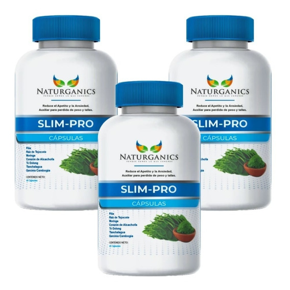 Slim Pro 100% Paquete De 3 Herbal Y Natural 45 Cápsulas 