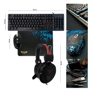 Set Gamer Teclado + Mouse + Audífonos + Mouse Pad - Luz Rgb