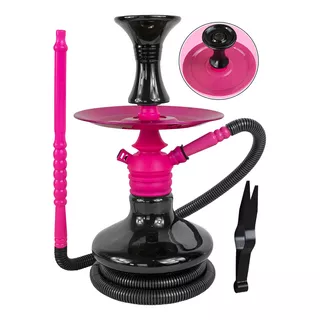 Narguile Mini Monster Preto 1 Saída Completo Alta Carburação Cor Rosa Com Preto