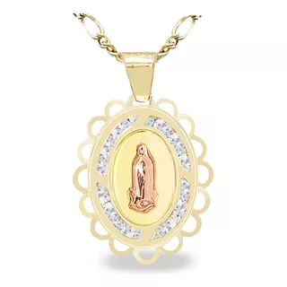 Medalla De La Virgen De Guadalupe Oro 10k Con Cadena 50 Cm