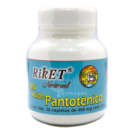 Vitamina B5 Ácido Pantoténico 30 Capletas De 400 Mg Riket Sabor Sin Sabor