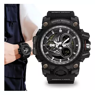 Relógio Masculino Digital Esportivo Tático Militar Top Correia Preto Bisel Preto Fundo Preto