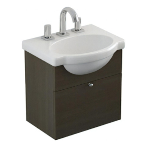 Mueble para baño Ferrum Y43ED de 485mm de ancho, 485mm de alto y 380mm de profundidad, con bacha color blanco y mueble wengue con tres agujeros para grifería