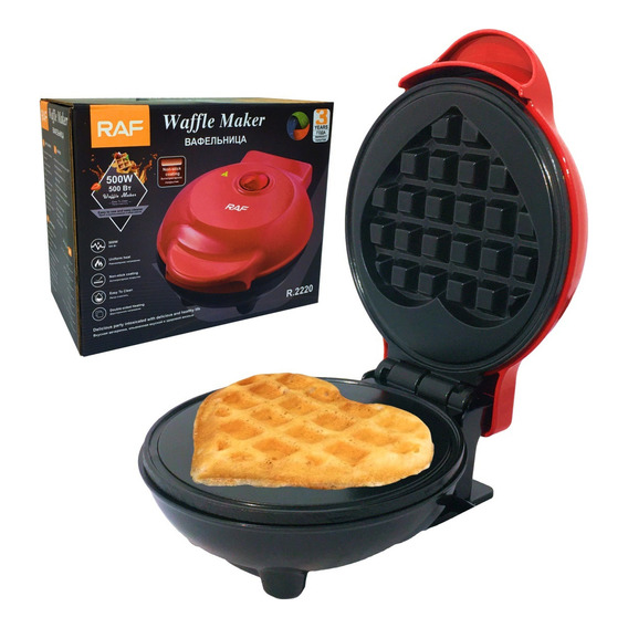 Mini Waflera Maquina Para Hacer Waffles Antiahderente Con Forma De Corazón 500w 220 - 240v Color Rojo 12x14x18cm Facilmente Transportable R.2220