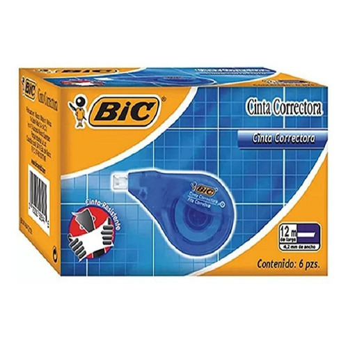 Cinta Correctora Bic Blanca 12 M X 4.2 Mm 6 Piezas