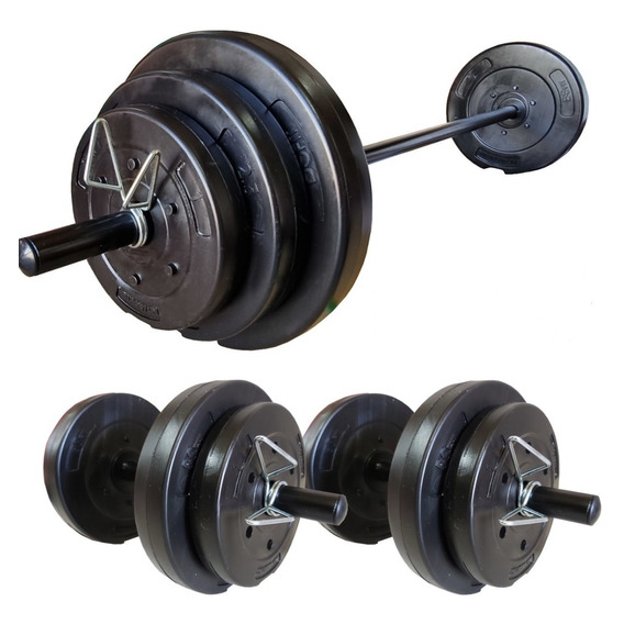 Barra + 2 Mancuernas + 50kg Discos Local Combo Kit Gym Bsfit