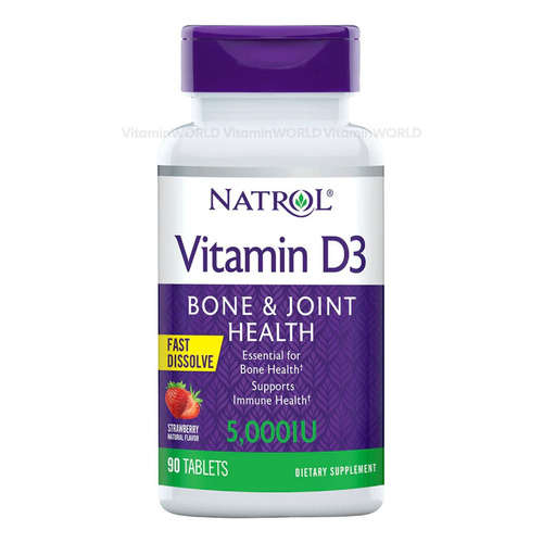 Natrol Vitamina D3 Colecalciferol 125mcg 5000ui 90 Tabletas Fast Sabor Fresa