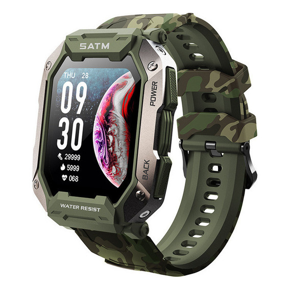 Pulsera deportiva inteligente con pantalla grande C20, camuflaje de natación, pulsera verde