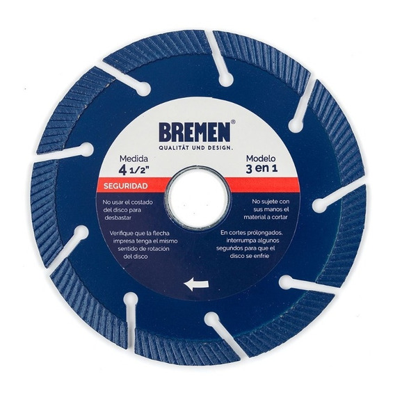 Disco Diamantado Segmentado 3 En 1 Diam. 115 Mm Bremen® 6062 Color Azul