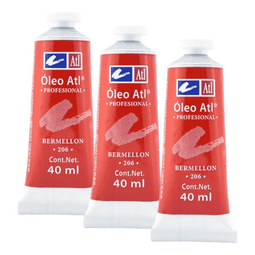 Oleo Atl T-14 40ml Arte Pintura Colores A Escoger 3 Pack Color del óleo Bermellón No. 206 3pz