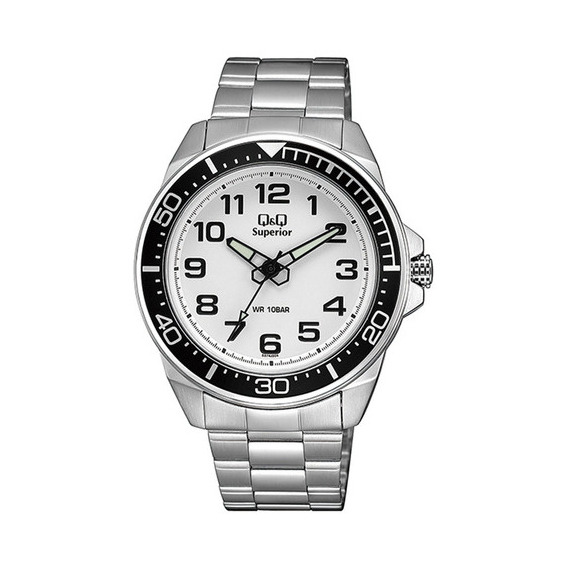 Reloj Q&q Analogo Hombre S374j204y Esfera Blanca Negro Febo Color de la correa Plateado