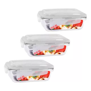 Pote Mantimento Alimentos 1040ml Vidro Tampa Não Vaza - 3 Un